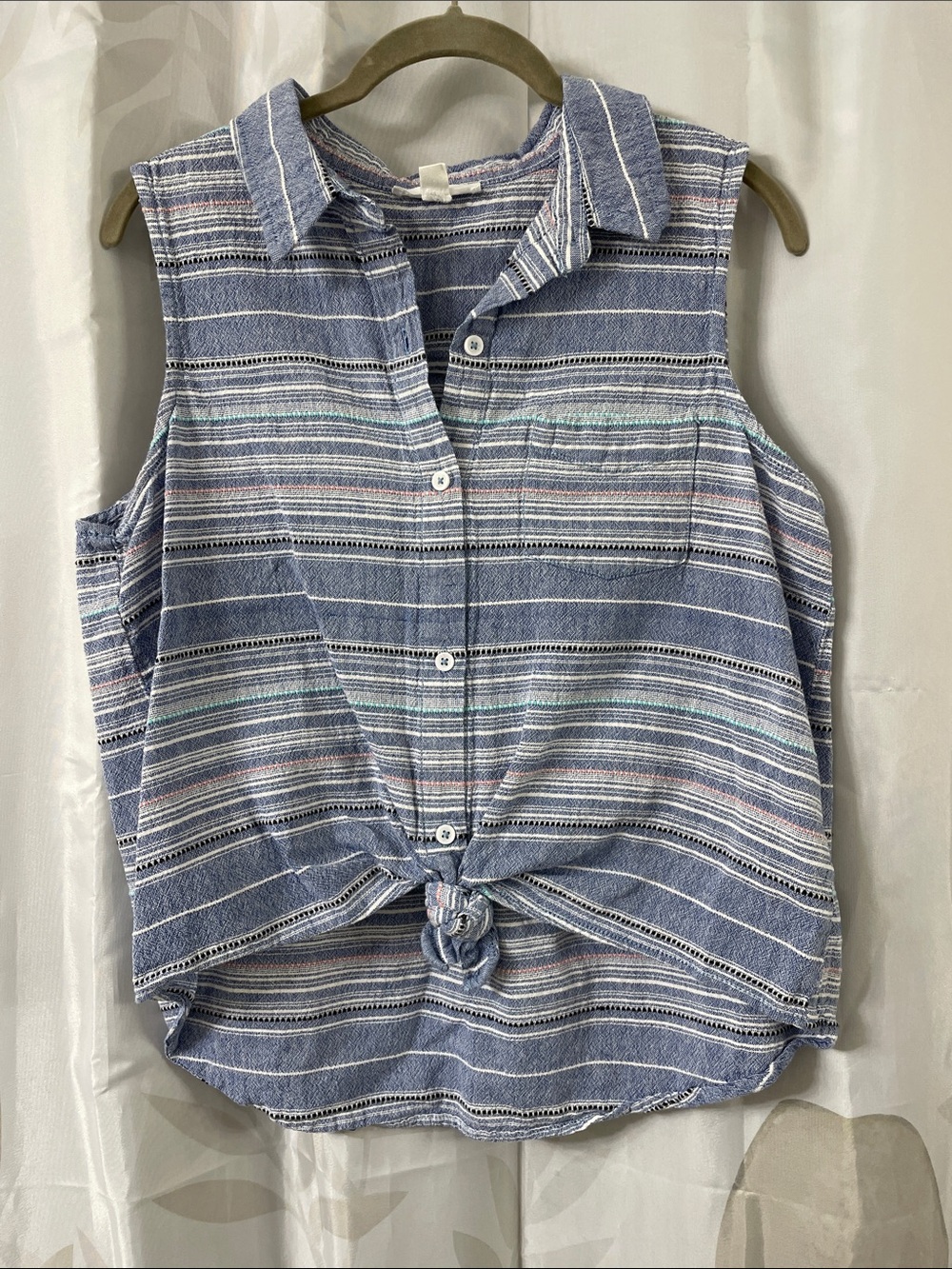 beachlunchlounge Sleeveless Striped Tie-Front Top - Blue
